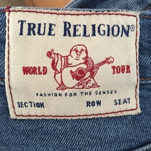 TRUE RELIGION Starr High Rise Cropped Distressed Jeans Raw Hem Blue Size 27 - Picture 7 of 8